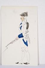 Dessin fin XIX° Atelier Adrien de BLOIS Croquis Soldat Uniforme ép. Louis XV