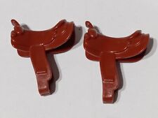 PLAYMOBIL x2 MONTURES marron rougeâtre 3e génération CHAISES cheval ouest méd...