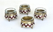 4 Bols à caviar, pots à condiments, Emaux Cloisonnés, Russie, XXè siècle