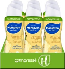 Lot de 6 Déodorants Monsavon Au Lait Vanille Toute Délicate Compréssé 6x100ml