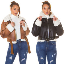 Veste Courte Pilote Femme Effet Mouton Ceinture En Cuir Synthétique Neuf