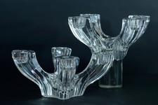Art Deco Modernist Glass Val St Lambert  2 table candelsticks 8 Candels Crystal 
