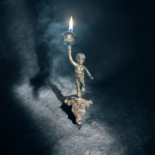 Antique bronze cherub putto - bronze,