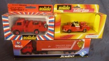 Lot de 3 camions de pompiers Solido 1/50 en boîte: Hotchkiss, Mercedes, Unimog.