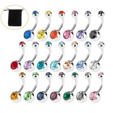 14G Piercing Nombril avec Double Gemme 20 Couleurs Percing au Nombril Acier I...