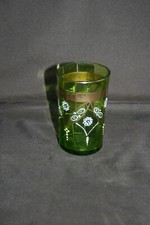 Verre gobelet ancien émaillé -  légères facettes - Vert