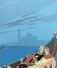 Venise Couple Gondole POCHOIR Gouache ART DECO dans le gout de Brunelleschi XX°