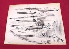 Edouard PIGNON Original Ink Drawing Seascape Sailing Boat Signed Dated