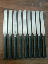 9 COUTEAUX A FRUITS FROMAGE LAMES ARGENT MASSIF, MINERVE Manche Ébène 