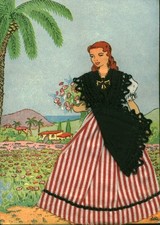 Carte postale fantaisie costume brodé tissu Côte d'Azur