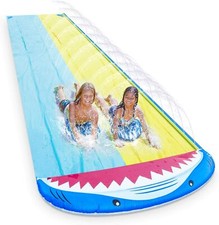 Magicfun Tapis Glisse Gonflable Eau Forme Requin 2Tobogans Piscine Jeu Bodyboard