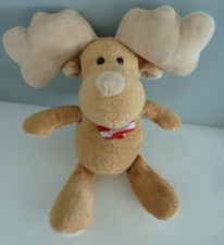 *. DOUDOU PELUCHE KINDER FERRERO CERF RENNE ELAN BEIGE MARRON ECHARPE ROUGE TTBE