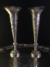 Paire De Vase En Argent Massif Chinois 19th Chinese Export Silver