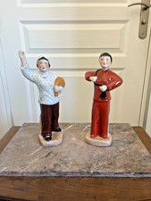 Ancien Paire Figurine Statue Porcelaine Chinoise Chine Travailleurs 30 cm