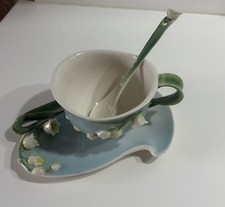 Ancienne Petite Tasse Et Sous Tasse Muguet Trompe L’œil Collection Déco