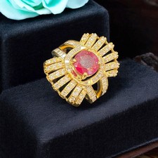 Pavé 5,33 Cts Rond Baguette Form Diamants Rubis Cocktail Ring 14K Or jaune