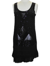 Robe Charleston "Lynn Adler" en mousseline de soie noire perlée