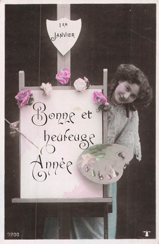 Femme peintre palette - cp,