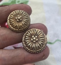 Pair Antique Sunflower Solid 1” A++ Brass Drawer Pulls Knobs Round French Small