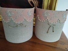 Ancienne paire abat jour en tissu lin - Toile de Jouy- Pour appliques murales 