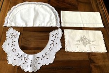 linge ancien 2 pochettes à lingerie 1 col 1 taie oreiller demi lune