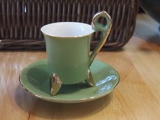 tasse + soucoupe verte olive Aquarelle Geneviève Lethu . Très bon état