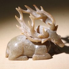 2,8" chinois Hetian Jade sculpture Fengshui Sika cerf sculpture animale
