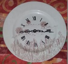 Horloge assiette chiffres romains à pile blanche décor nature 23 cm 