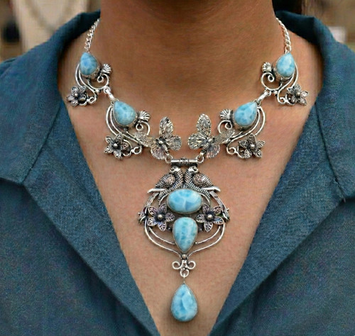 Blue larimar gemstone - gemstone, 925