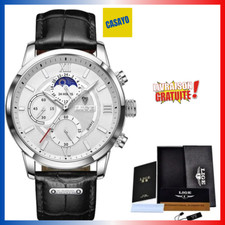 Montre Homme Quartz Sport Acier Inoxydable Waterproof Idée Cadeau Bijoux Cuir