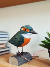Martin Pêcheur Oiseau En Bois Autonome | Oiseau Décoratif Sculpté