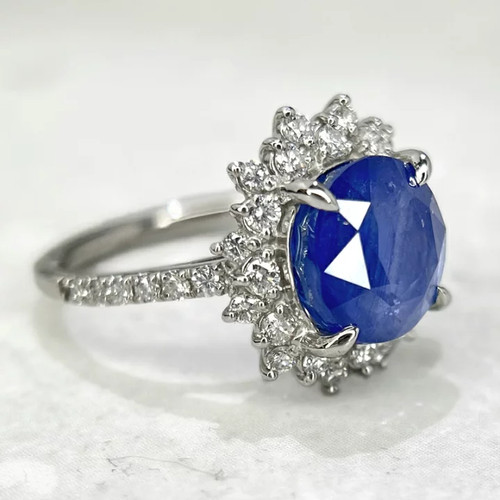 Bague étoile halo saphir bleu - saphir,