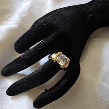Bague Vintage Plaqué Or Zircon 7mm Taille 51 Poinçon