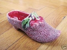 Ancien Sabot Bouquetière Barbotine Cerises 1900 - 1920