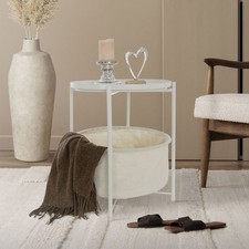 Table d'appoint avec panier de rangement table basse decoration pour salon blanc