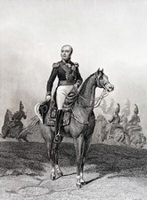 NAPOLEON 1er - Le MARÉCHAL MACDONALD, DUC de TARENTE, à CHEVAL - Gravure du 19e