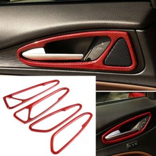 Cache panneau de poignée de porte intérieur en fibre de carbone rouge pour Al...