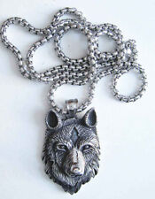 PENDENTIF ACIER INOX 3D TETE LOUP WESTERN VIKING BIKER - Ref.103