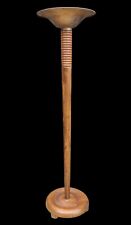 Ancien Grand Lampadaire Art Déco Bois Tourné Abat Jour Cuivre 1930/1940
