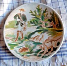 ASSIETTE FAIENCE SARREGUEMINES CHASSE AU LIEVRE AU CHIEN D'ARRET DIAMETRE 17,5cm