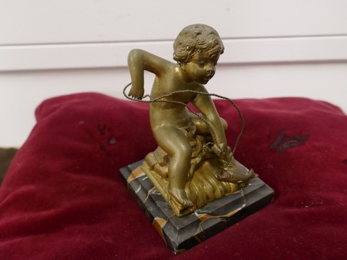 Putti pecheur xixème - putti, pecheur,xixème,bronze