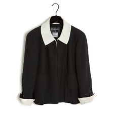 Chanel 2009 Veste FR40 Black White Linen Silk Jacket UK12 US10