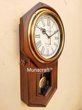 Pendule murale en bois 12 pouces cadre laiton style ancien fonctionne décorat...