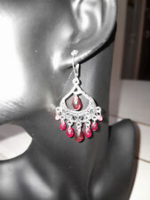 boucles d'oreille chandelier en verre de Bohème rouge création unique