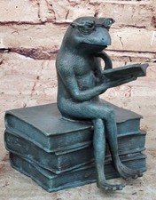 Grenouille Bronze Sculpture Statue Main Fabriqué Figurine Signée Original Par