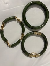  Lot 6 bracelets jonc et articules  en Jade Néphrite Vert Épinard vintage 
