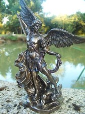 708.4997 FIGURINE STATUE SAINT MICHAEL MONT SAINT MICHEL STYLE  BRONZE GM 26 CM