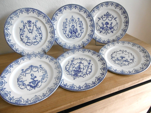 Six assiettes plates faience - assiettes, j