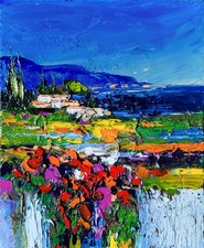 Tableau original de Sic 27X22 cm abstrait Peint au couteau "Fleurs en Provence "