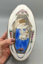 Ancienne Bonbonnière Boîte femme enfant naissance en Porcelaine Limoges ART DECO